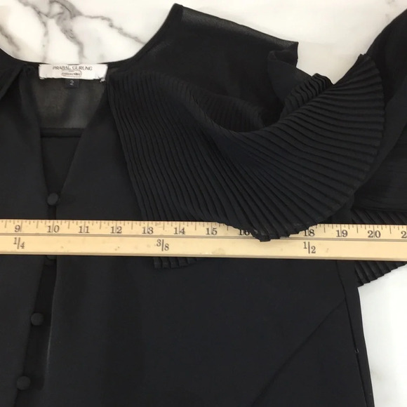 Prabal Gurung Collective Blouse‎ Womens 2 Black Ruffle Ribbed Button Front - Picture 12 of 14